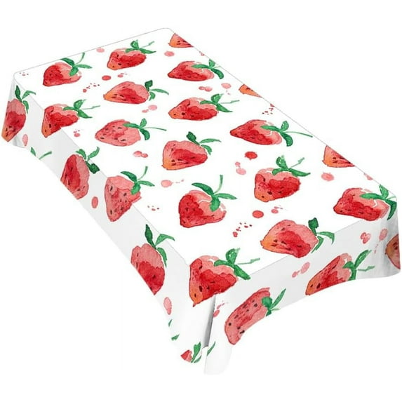 Red Strawberry Decorative Rectangle Tablecloth Summer Fruits Strawberry Leaves Polyester Table Cloths Kitchen Table Cover for Dining BBQ Picnic Coffee Table 60 x 84 Inch 6-8 Seats