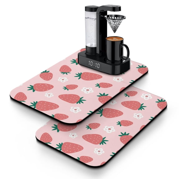 Red Strawberry Dish Drying Mat, Cute Sweet Fruity Fresh Summer Absorbent Kitchen Mat
