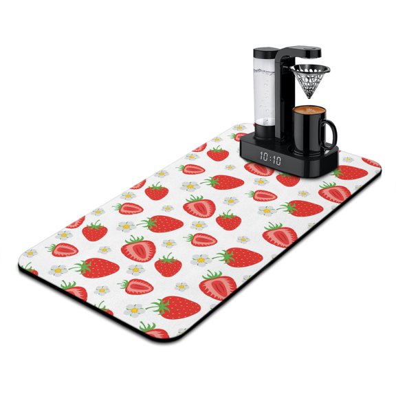 Red Strawberry Dish Drying Mat, Cute Sweet Fruity Fresh Summer Absorbent Kitchen Mat