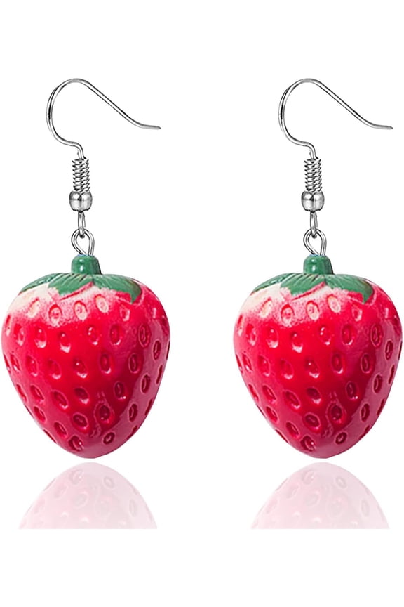 Red Strawberry Earring for Women Cute Lifelike 3D Acrylic Simulated Strawberry Fruit Dangle Drop Earrings Birthday Party Charms Fashion Jewelry Gifts