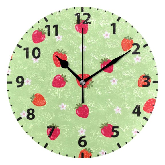 Red Strawberry Flower Pattern Wall Clock 10in Round Artistic Oil Painting Home Decor Desk Table Clock