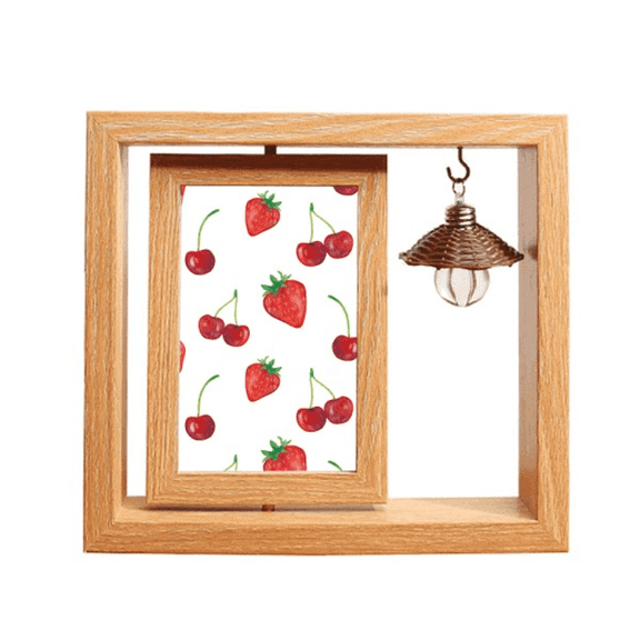 Red Strawberry Fruit Illustration Pattern Wooden Rotating Picture Photo Frame 4x6