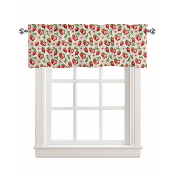 Red Strawberry Kitchen Valances for Windows Farmhouse Linen Window Valance Curtain for Living Room Window Treatment Country Fruit Summer Retro Tropical Valance Rod Pocket Topper Drape, 42 x 18 Inch