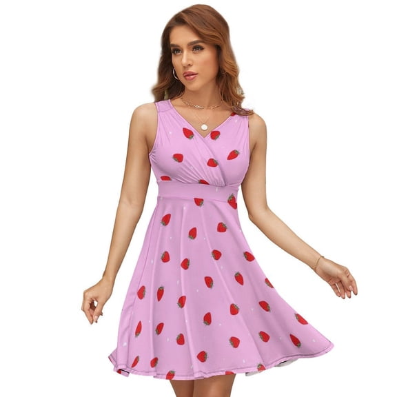 Red Strawberry Love Pattern Polka Dots Dress Summer Street Style Dresses Female Sleeveless Printed Sundress