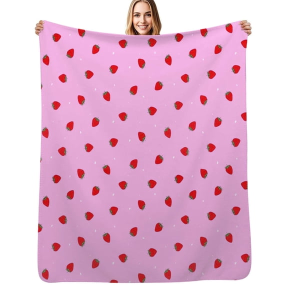 Red Strawberry Love Pattern Polka Dots Flannel Blankets Soft Throw Blanket Winter Travel Office Outdoor Bedspread