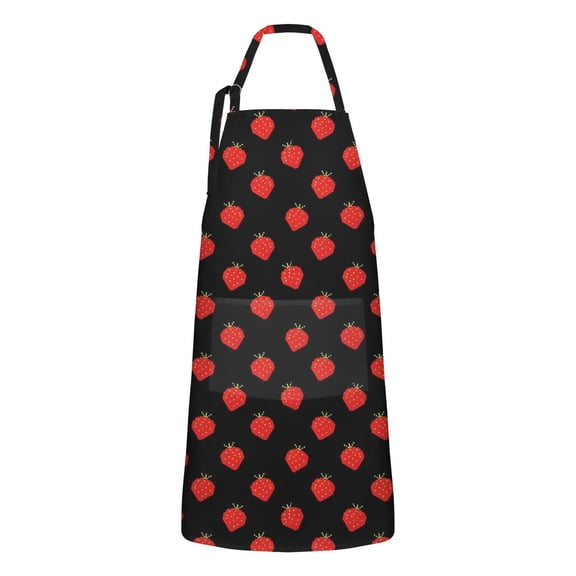 Red Strawberry Plants Black Pattern Apron-Garden Aprons for Women with Pockets-Cotton Linen Waterproof Kitchen Cooking Gardening Aprons Adjustable for Kitchen,Cooking,BBQ and Salon 33x27 Inch