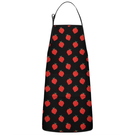 Red Strawberry Plants Black Pattern Apron-Garden Aprons for Women with Pockets-Cotton Linen Waterproof Kitchen Cooking Gardening Aprons Adjustable for Kitchen,Cooking,BBQ and Salon 33x27 Inch