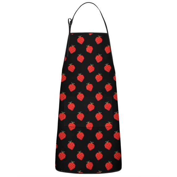 Red Strawberry Plants Black Pattern Apron-Garden Aprons for Women with Pockets-Cotton Linen Waterproof Kitchen Cooking Gardening Aprons Adjustable for Kitchen,Cooking,BBQ and Salon 33x27 Inch