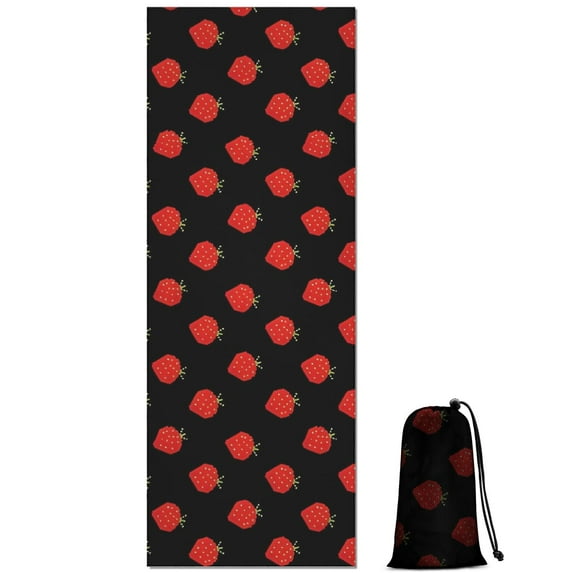 Red Strawberry Plants Black Pattern Hot Yoga Mat Towel Non Slip for Hot Yoga - Quick-Drying Yoga Mat Cover with 4 Corner Pockets with Travel Bag - Hot Yoga Towel Non Slip 70"x26"