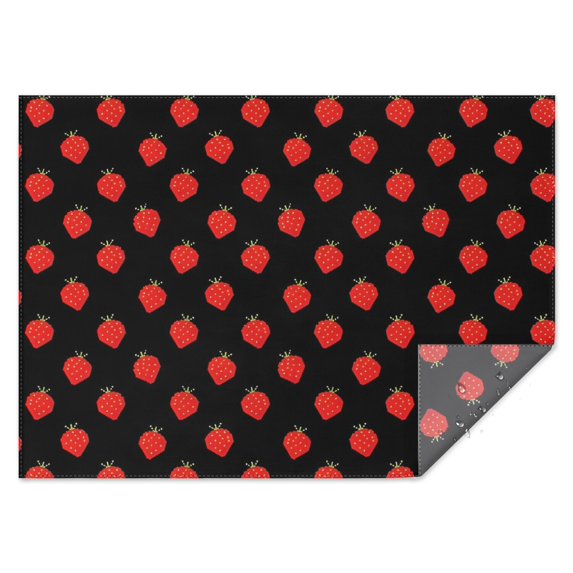 Red Strawberry Plants Black Pattern Rectangle Tablecloth 60"x84",Waterproof Polyester Rectangle Table Cloth, Wipeable Spillproof Polyester Tablecloth for Dining, Camping, Indoor and Outdoor