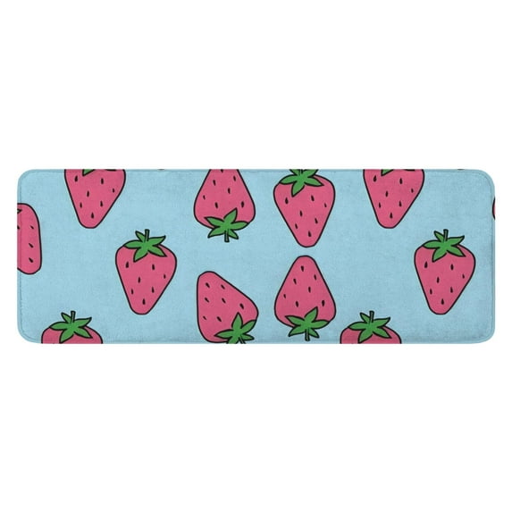 Red Strawberry Plants Blue Pattern Kitchen Rug Mat,Kitchen Runner Rugs Non Skid Washable,Decorative Kitchen Floor Mats for Kitchen,Sink,Laundry,17"x47.2"