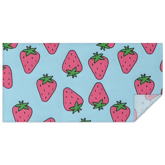Red Strawberry Plants Blue Pattern Rectangle Tablecloth 60"x120",Waterproof Polyester Rectangle Table Cloth, Wipeable Spillproof Polyester Tablecloth for Dining, Camping, Indoor and Outdoor