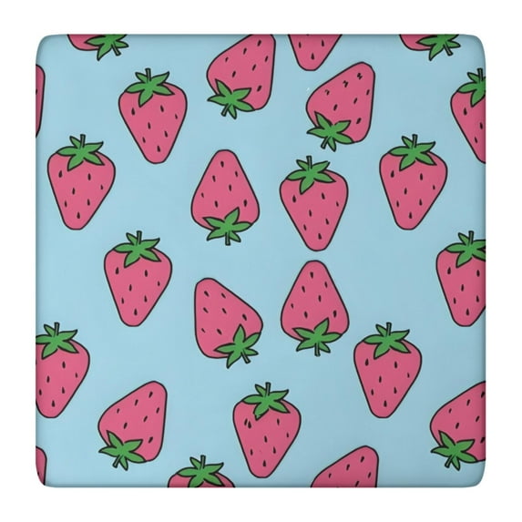 Red Strawberry Plants Blue Pattern Square Fitted Tablecloth with Elastic Edge,Square Table Cover,Washable Elastic Table Cover for Home Kitchen Party Decor 36"x36"