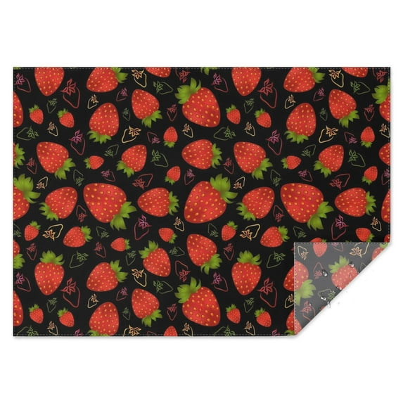 Red Strawberry Plants Fruit Black Rectangle Tablecloth 60"x84",Waterproof Polyester Rectangle Table Cloth, Wipeable Spillproof Polyester Tablecloth for Dining, Camping, Indoor and Outdoor