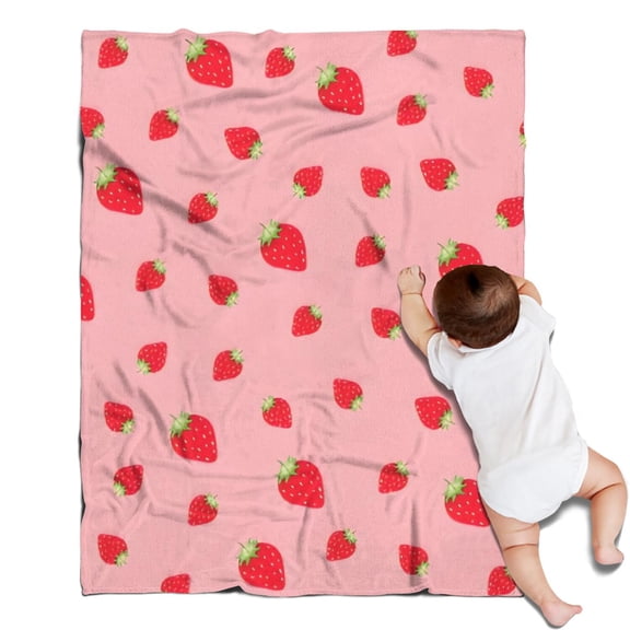 Red Strawberry Plants Fruit Blanket,Comfortable Soft Flannel Throw Blanket,All Season,Warm Lightweight Blankets for Sofa Bed Couch Living Room Chair,30"x40"