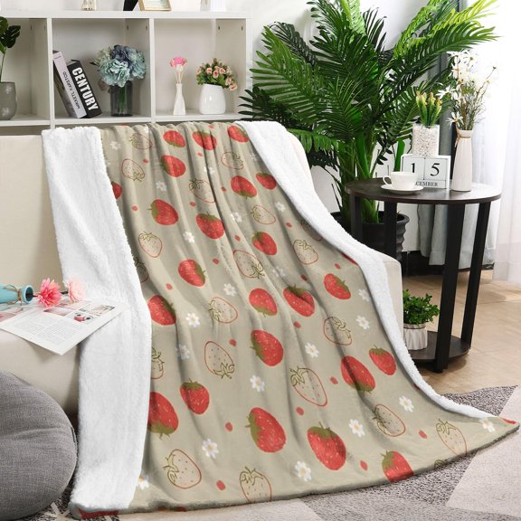 Red Strawberry Plants Fruit Blanket,Comfortable Soft Flannel Throw Blanket,All Season,Warm Lightweight Blankets for Sofa Bed Couch Living Room Chair,60"x80"