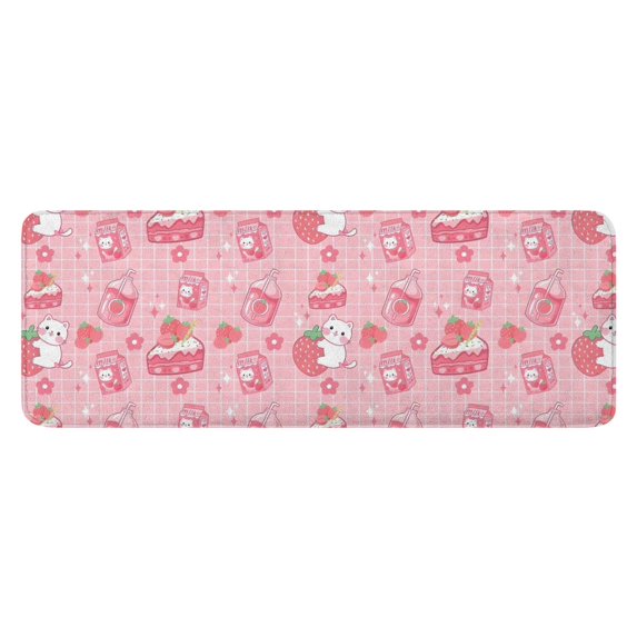 Red Strawberry Plants Fruit Cat Kitchen Rug Mat,Kitchen Runner Rugs Non Skid Washable,Decorative Kitchen Floor Mats for Kitchen,Sink,Laundry,17"x47.2"