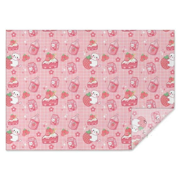 Red Strawberry Plants Fruit Cat Rectangle Tablecloth 60"x84",Waterproof Polyester Rectangle Table Cloth, Wipeable Spillproof Polyester Tablecloth for Dining, Camping, Indoor and Outdoor