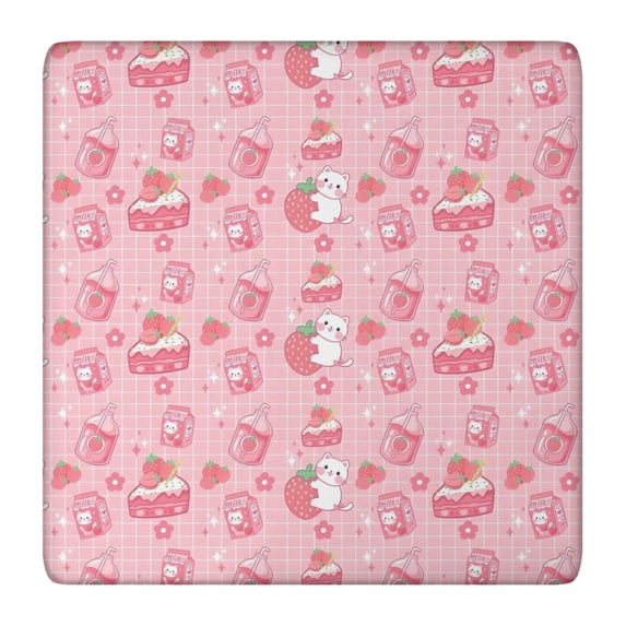 Red Strawberry Plants Fruit Cat Square Fitted Tablecloth with Elastic Edge,Square Table Cover,Washable Elastic Table Cover for Home Kitchen Party Decor 36"x36"