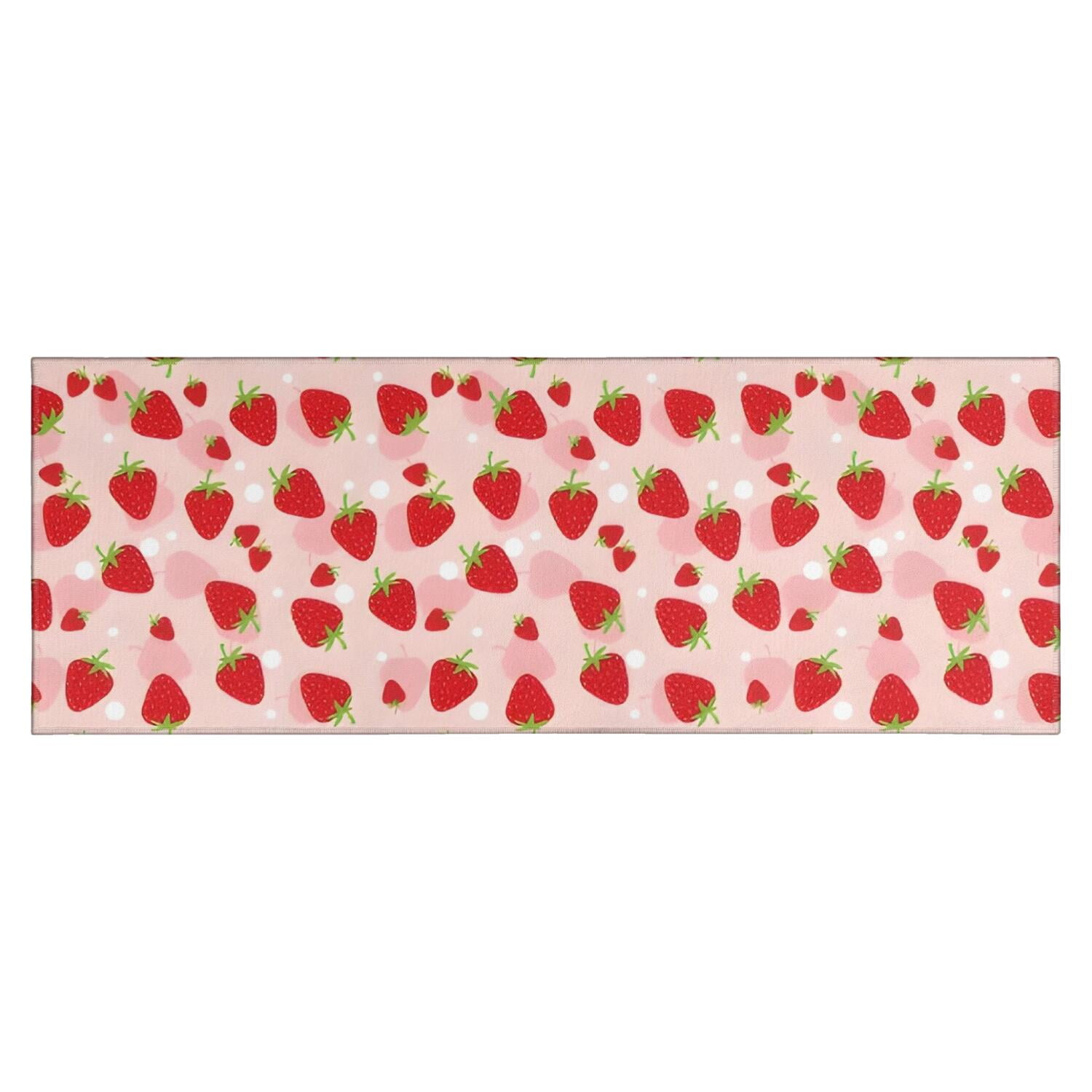 Red Strawberry Plants Fruit Dot Pink Pattern Kitchen Rug Mat,Kitchen ...