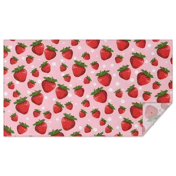 Red Strawberry Plants Fruit Dot Pink Pattern Rectangle Tablecloth 60"x102",Waterproof Polyester Rectangle Table Cloth, Wipeable Spillproof Polyester Tablecloth for Dining, Camping, Indoor and Outdoor