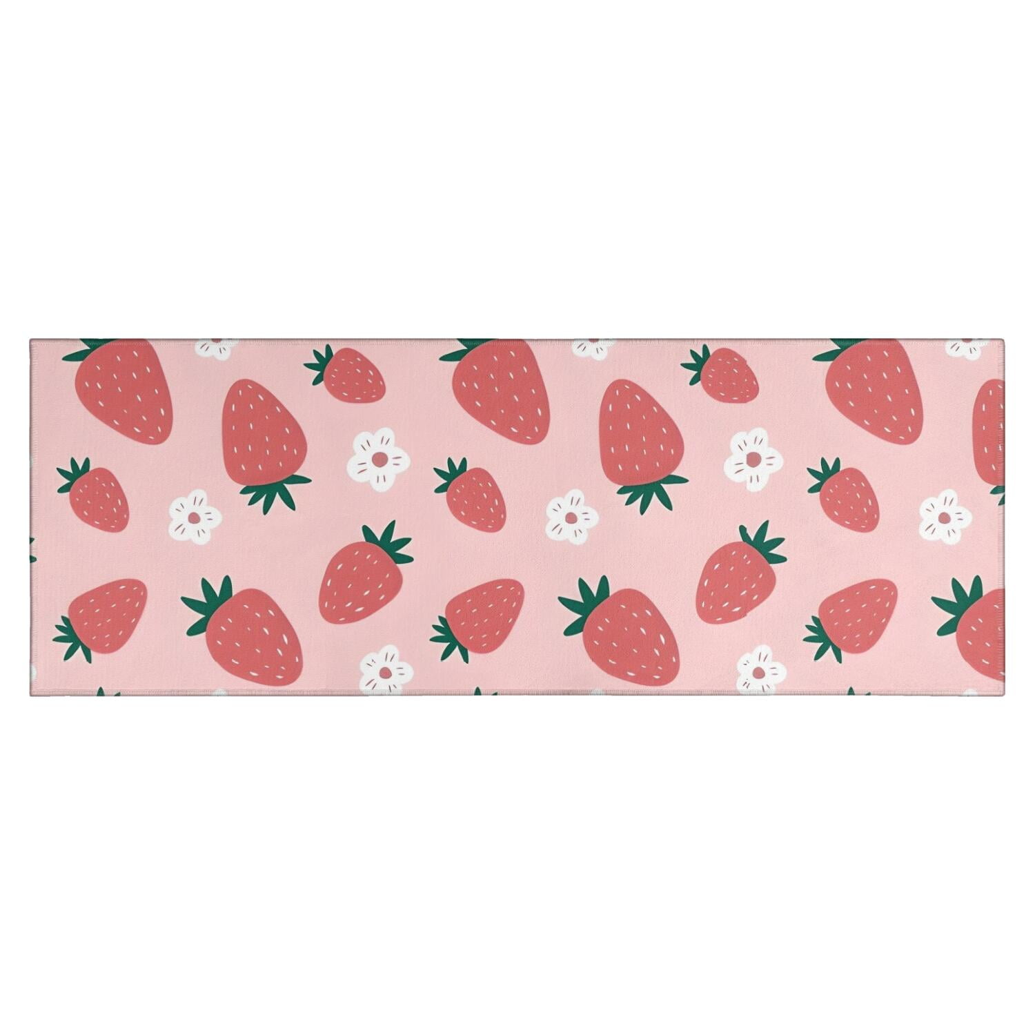 Red Strawberry Plants Fruit Flower Pink Pattern Kitchen Rug Mat,Kitchen ...