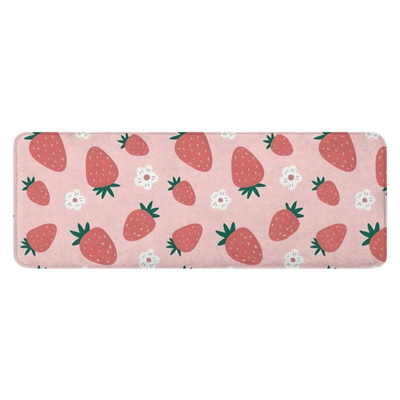 Red Strawberry Plants Fruit Flower Pink Pattern Kitchen Rug Mat,Kitchen Runner Rugs Non Skid Washable,Decorative Kitchen Floor Mats for Kitchen,Sink,Laundry,17"x47.2"