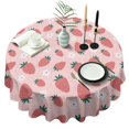 thumbnail image 1 of Red Strawberry Plants Fruit Flower Pink Pattern Round Tablecloth 60"x60",Wrinkle Wipeable Table Cloth for Kitchen Dining Room Picnic Patio Party, 1 of 6