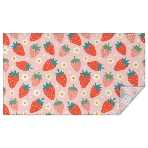 Red Strawberry Plants Fruit Flower Pink Rectangle Tablecloth 60"x102",Waterproof Polyester Rectangle Table Cloth, Wipeable Spillproof Polyester Tablecloth for Dining, Camping, Indoor and Outdoor