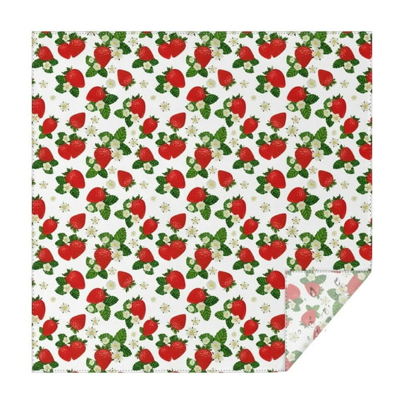Red Strawberry Plants Fruit Flower White Pattern Square Tablecloth,Waterproof Square Table Cover,Wipeable Spillproof Washable Table Cover for Home Kitchen Party Decor 42"X42"(107x107cm)