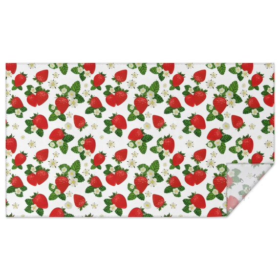 Red Strawberry Plants Fruit Flower White Rectangle Tablecloth 60"x102",Waterproof Polyester Rectangle Table Cloth, Wipeable Spillproof Polyester Tablecloth for Dining, Camping, Indoor and Outdoor