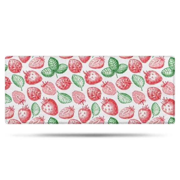 Red Strawberry Plants Fruit Green Leaf White Pattern Bathroom Rugs Mat,Non Slip Microfiber Bathroom Rug,Rubber Backing,Soft Bathroom Mats for Bathroom Floor,Tub and Shower,60x24in(150x60cm)