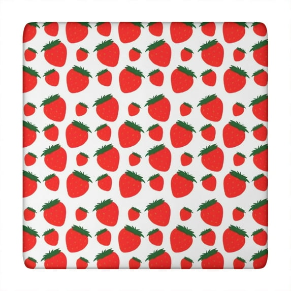 Red Strawberry Plants Fruit Green Leaf White Pattern Square Fitted Tablecloth with Elastic Edge,Square Table Cover,Washable Elastic Table Cover for Home Kitchen Party Decor 34"x34"