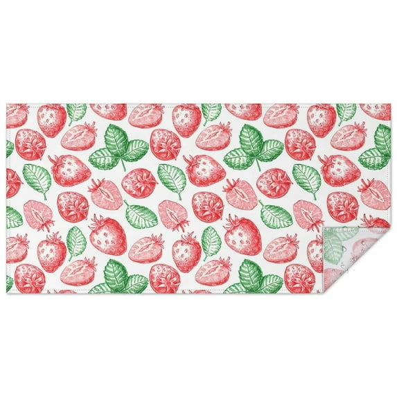 Red Strawberry Plants Fruit Green Leaf White Rectangle Tablecloth 60"x120",Waterproof Polyester Rectangle Table Cloth, Wipeable Spillproof Polyester Tablecloth for Dining, Camping, Indoor and Outdoor