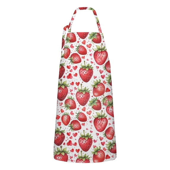 Red Strawberry Plants Fruit Heart Apron-Garden Aprons for Women with Pockets-Cotton Linen Waterproof Kitchen Cooking Gardening Aprons Adjustable for Kitchen,Cooking,BBQ and Salon 33x27 Inch