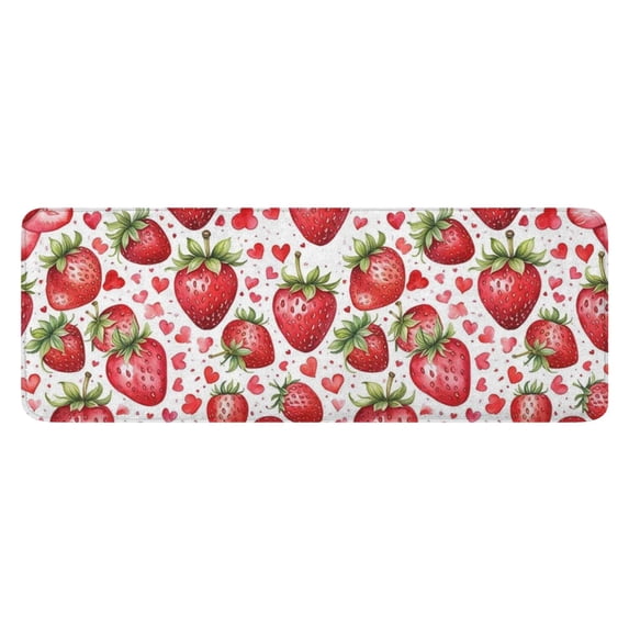 Red Strawberry Plants Fruit Heart Kitchen Rug Mat,Kitchen Runner Rugs Non Skid Washable,Decorative Kitchen Floor Mats for Kitchen,Sink,Laundry,17"x47.2"