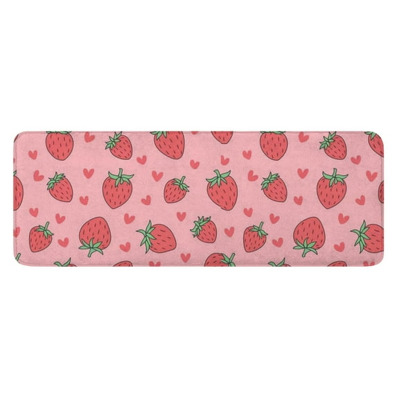 Red Strawberry Plants Fruit Heart Pink Pattern Kitchen Rug Mat,Kitchen Runner Rugs Non Skid Washable,Decorative Kitchen Floor Mats for Kitchen,Sink,Laundry,17"x47.2"