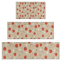 Red Strawberry Plants Fruit Kitchen Rugs Sets Of 3,Kitchen Runner Rugs Non Skid Washable,Decorative Kitchen Floor Mats for Kitchen,Sink,Laundry,17"x30"  17"x47"   17"x59"