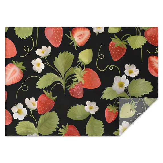 Red Strawberry Plants Fruit Leaf Black Pattern Rectangle Tablecloth 60"x84",Waterproof Polyester Rectangle Table Cloth, Wipeable Spillproof Polyester Tablecloth for Dining, Camping, Indoor and Outdoor