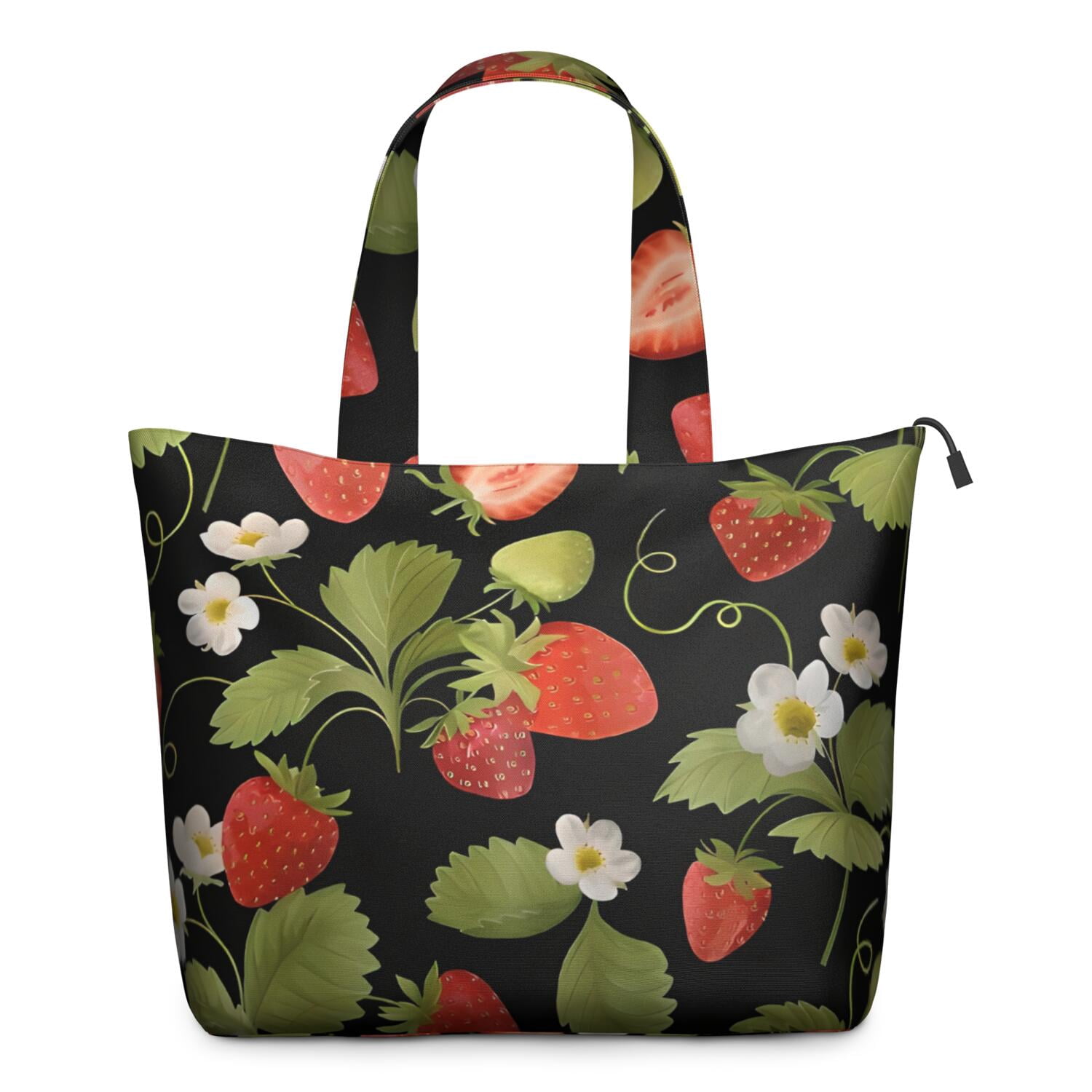 Red Strawberry Plants Fruit Leaf Black Pattern Travel Tote Bags for Women Carry On,Large Weekender Bags for Women Travel,Multi Functional Duffle Bag for Work,Shopping,Sports