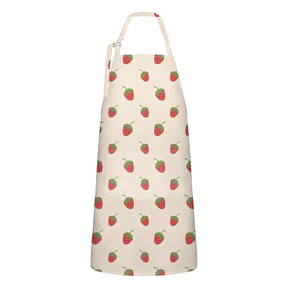 Red Strawberry Plants Fruit Light Beige Apron-Garden Aprons for Women with Pockets-Cotton Linen Waterproof Kitchen Cooking Gardening Aprons Adjustable for Kitchen,Cooking,BBQ and Salon 33x27 Inch