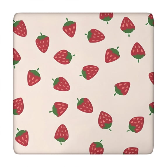 Red Strawberry Plants Fruit Light Pink Pattern Square Fitted Tablecloth with Elastic Edge,Square Table Cover,Washable Elastic Table Cover for Home Kitchen Party Decor 34"x34"