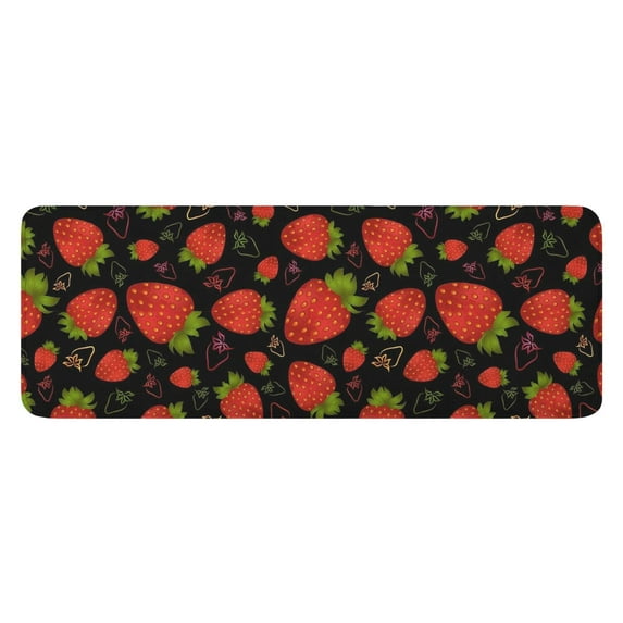 Red Strawberry Plants Fruit Pattern Black Pattern Kitchen Rug Mat,Kitchen Runner Rugs Non Skid Washable,Decorative Kitchen Floor Mats for Kitchen,Sink,Laundry,17"x47.2"