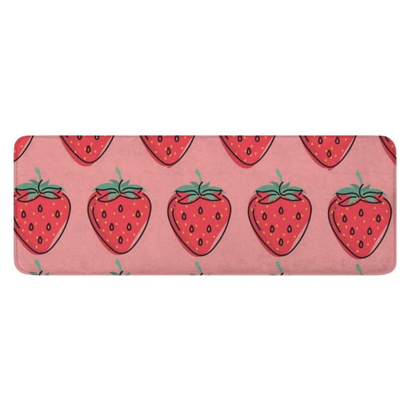Red Strawberry Plants Fruit Pink Pattern Kitchen Rug Mat,Kitchen Runner Rugs Non Skid Washable,Decorative Kitchen Floor Mats for Kitchen,Sink,Laundry,17"x47.2"