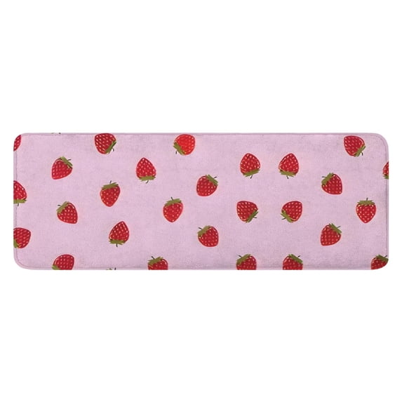 Red Strawberry Plants Fruit Pink Pattern Kitchen Rug Mat,Kitchen Runner Rugs Non Skid Washable,Decorative Kitchen Floor Mats for Kitchen,Sink,Laundry,17"x47.2"