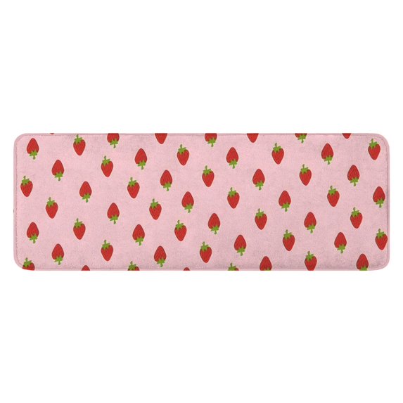 Red Strawberry Plants Fruit Pink Pattern Kitchen Rug Mat,Kitchen Runner Rugs Non Skid Washable,Decorative Kitchen Floor Mats for Kitchen,Sink,Laundry,17"x47.2"