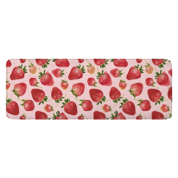 Red Strawberry Plants Fruit Pink Pattern Kitchen Rug Mat,Kitchen Runner Rugs Non Skid Washable,Decorative Kitchen Floor Mats for Kitchen,Sink,Laundry,17"x47.2"