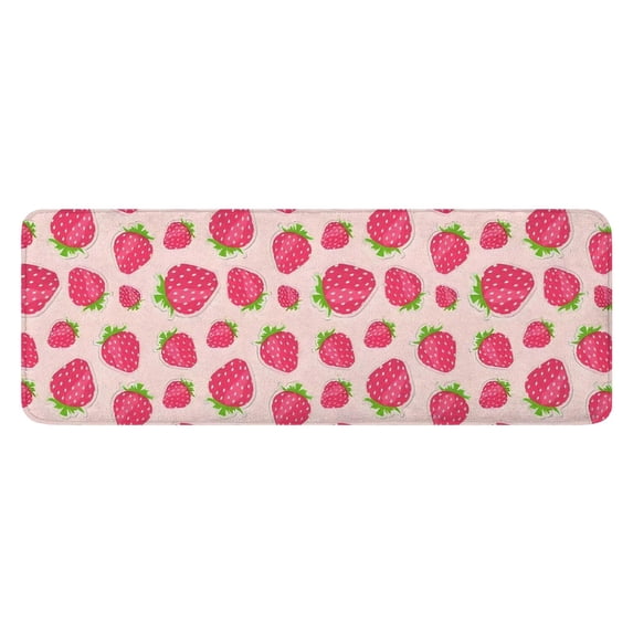 Red Strawberry Plants Fruit Pink Pattern Kitchen Rug Mat,Kitchen Runner Rugs Non Skid Washable,Decorative Kitchen Floor Mats for Kitchen,Sink,Laundry,17"x47.2"