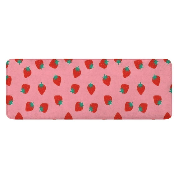 Red Strawberry Plants Fruit Pink Pattern Kitchen Rug Mat,Kitchen Runner Rugs Non Skid Washable,Decorative Kitchen Floor Mats for Kitchen,Sink,Laundry,17"x47.2"
