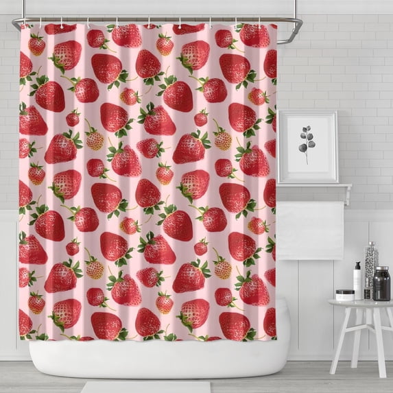 Red Strawberry Plants Fruit Pink Pattern Shower Curtain 84"x72" ,Bathroom Decorative Shower Curtains Set with 12 Hooks,Modern Waterproof Washable Shower Curtain